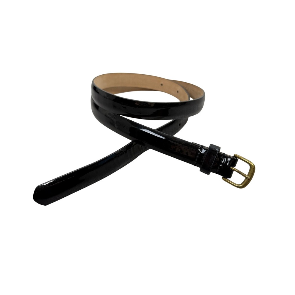 J.Crew Belt Womens XS Black Patent Leather Skinny Gold Buckle 73569